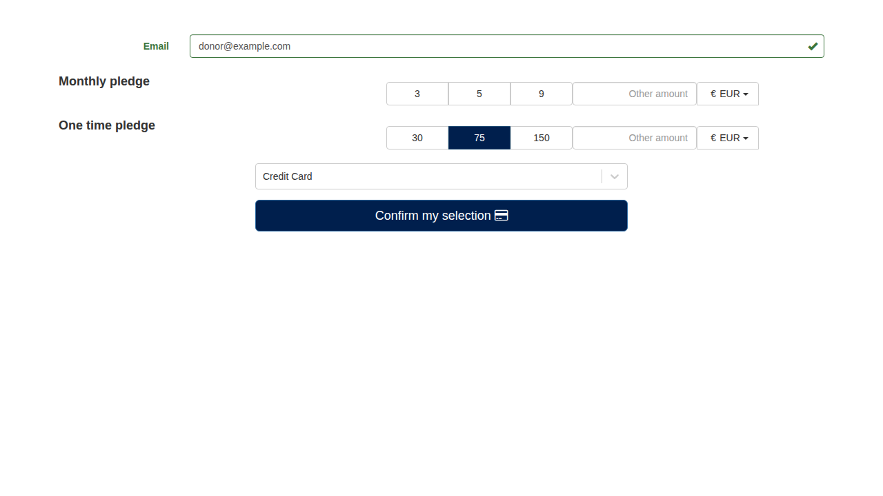 One-Time Donation Selected